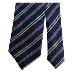 ERMENEGILDO ZEGNA Navy Mint Diagonal Stripe Silk Tie