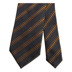 ERMENEGILDO ZEGNA Navy Orange Diagonal Stripe Silk Tie
