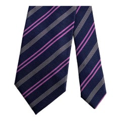 ERMENEGILDO ZEGNA Corbata de seda a rayas diagonales azul marino púrpura