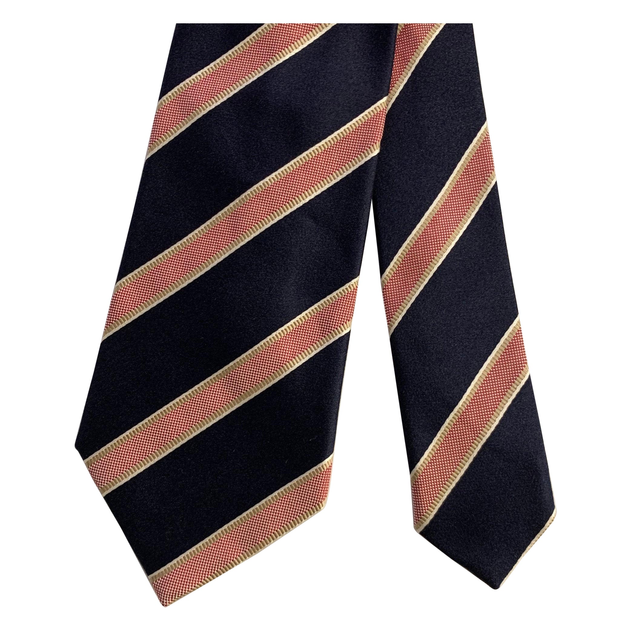 ERMENEGILDO ZEGNA Navy Red Diagonal Stripe Silk Tie