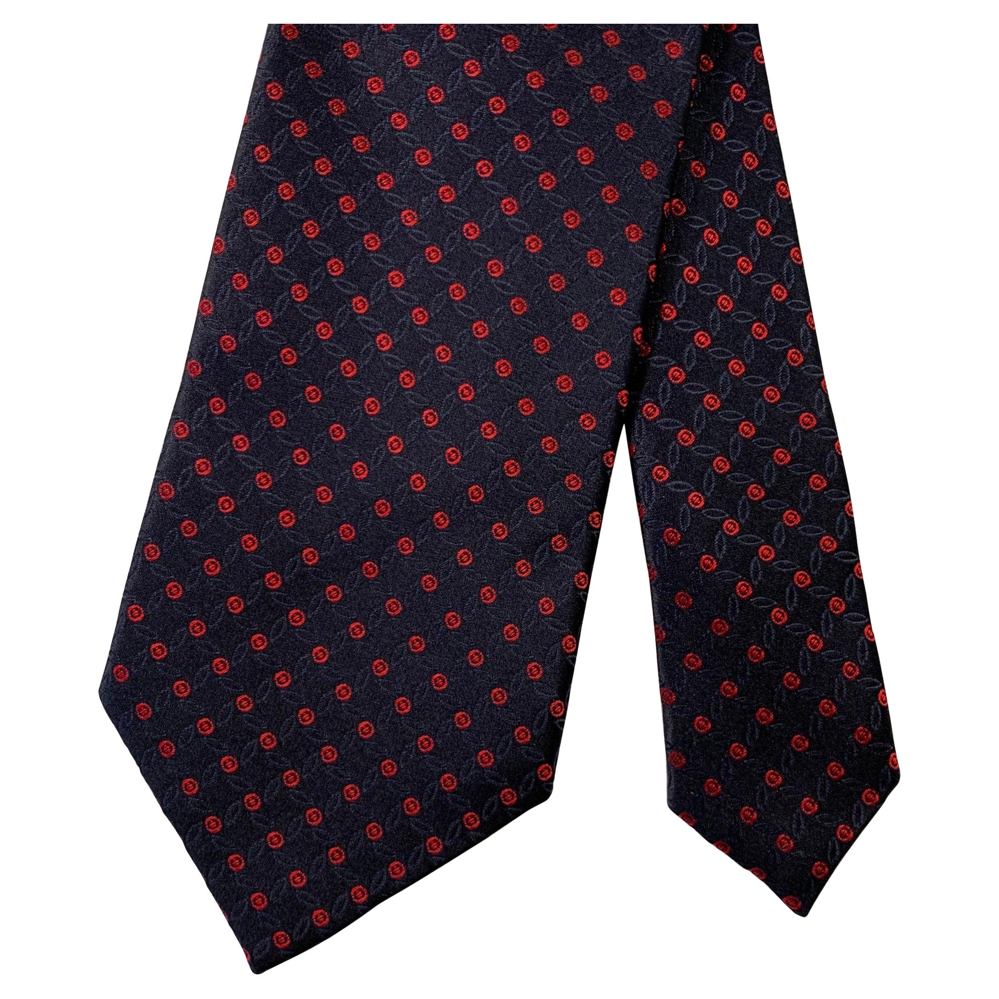 ERMENEGILDO ZEGNA Navy Red Dots Silk Tie For Sale