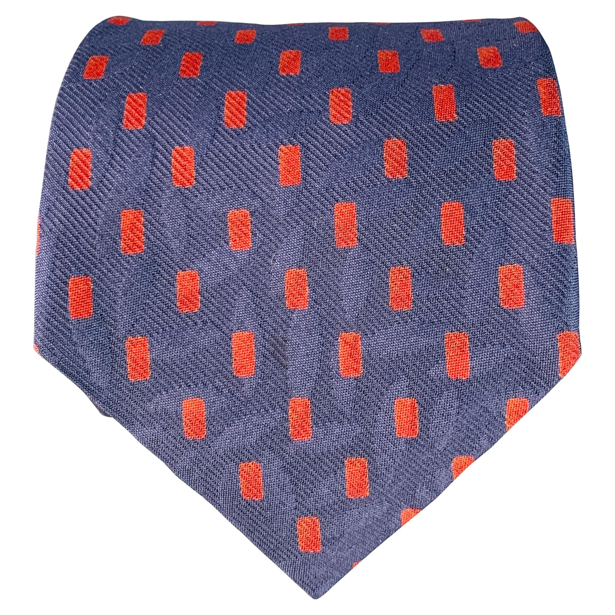 ERMENEGILDO ZEGNA Navy Red Rectangles Silk Tie