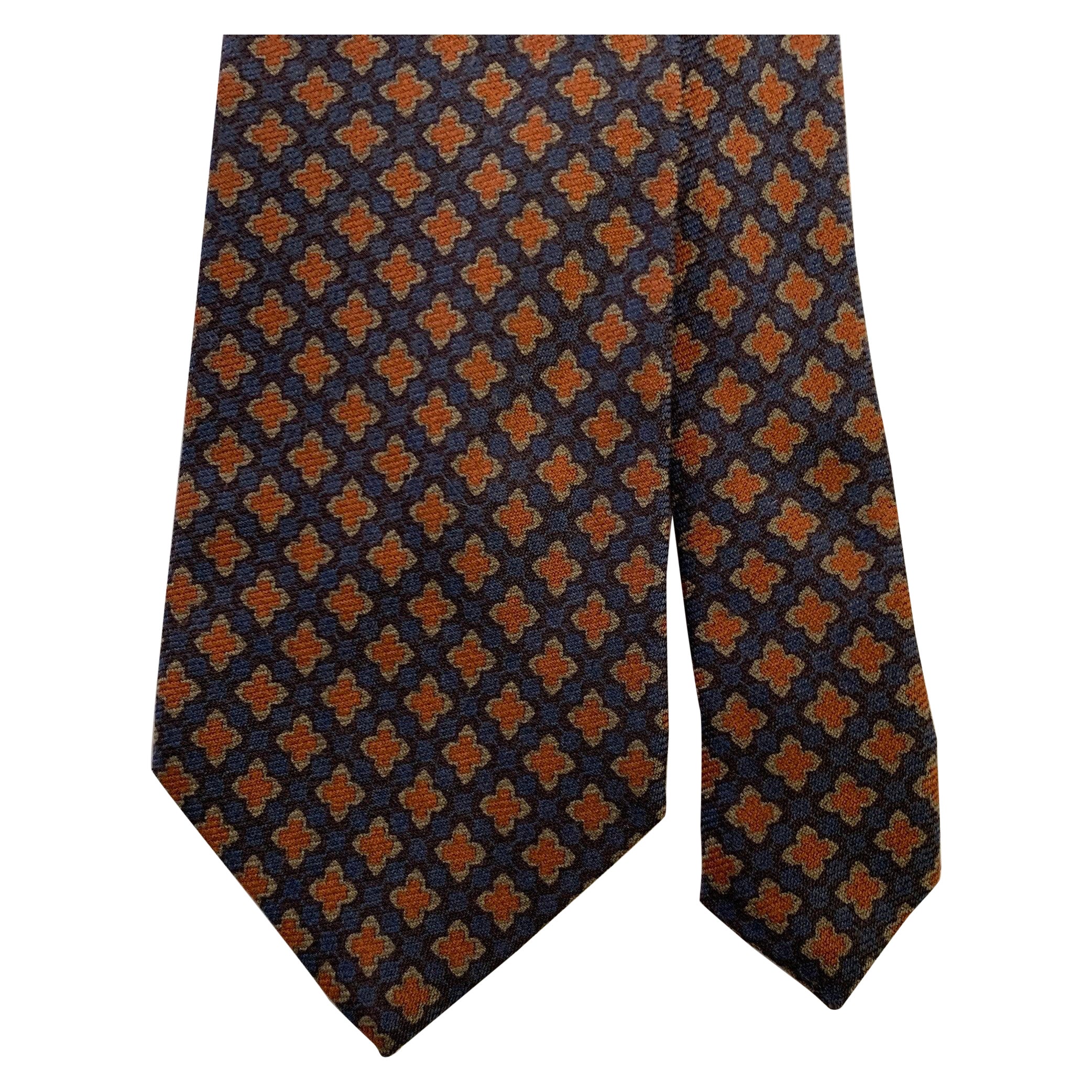 ERMENEGILDO ZEGNA Navy Rust Silk Tie For Sale