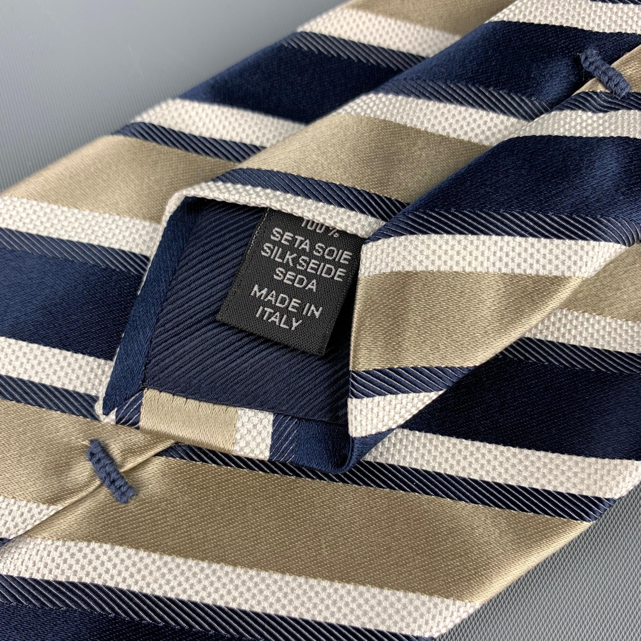 Gray ERMENEGILDO ZEGNA Navy & Taupe Diagonal Stripe Silk Tie