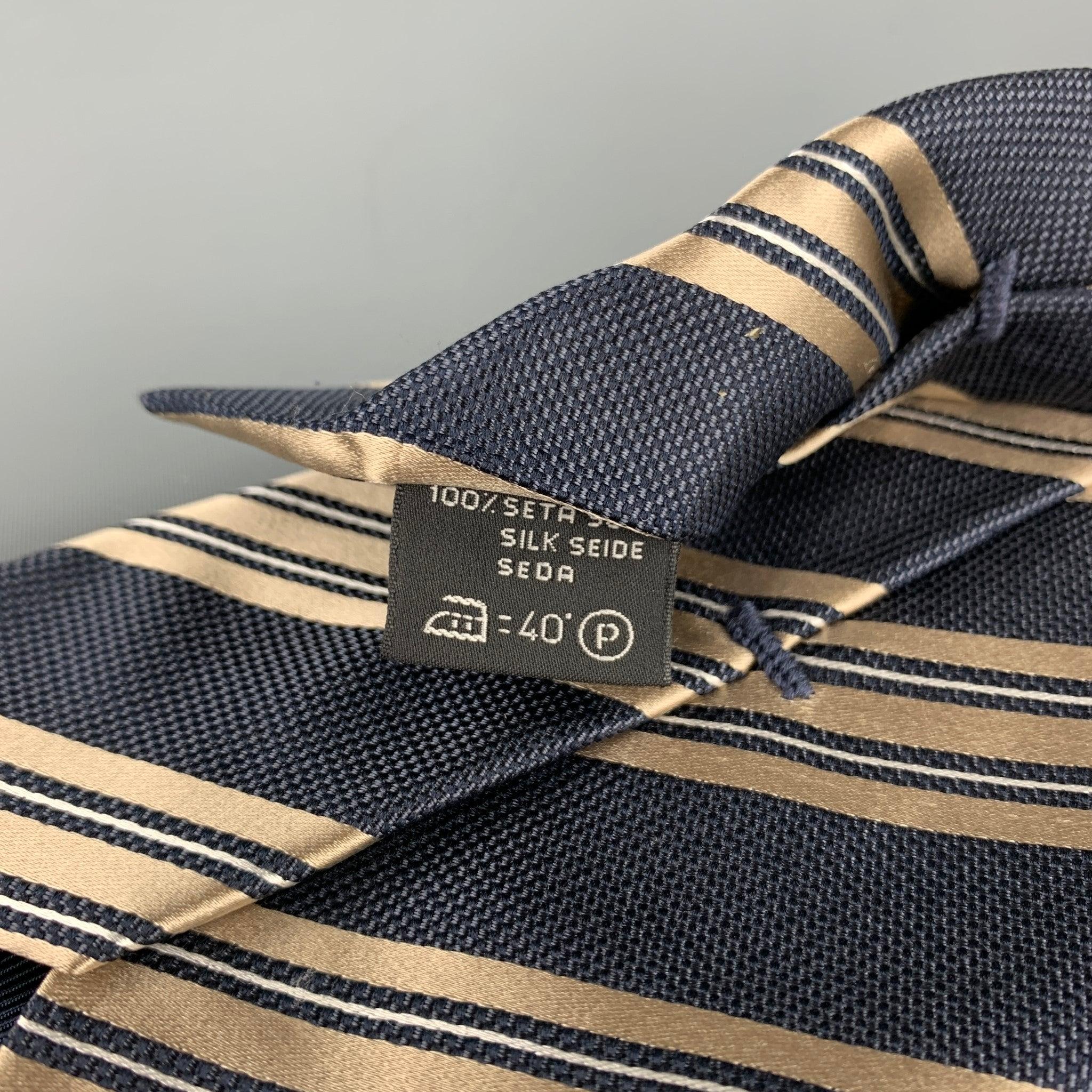 Black ERMENEGILDO ZEGNA Navy & Taupe Diagonal Stripe Silk Tie