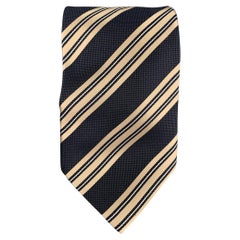 ERMENEGILDO ZEGNA Navy & Taupe Diagonal Stripe Silk Tie