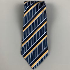 ERMENEGILDO ZEGNA Navy Yellow Stripe Silk Tie