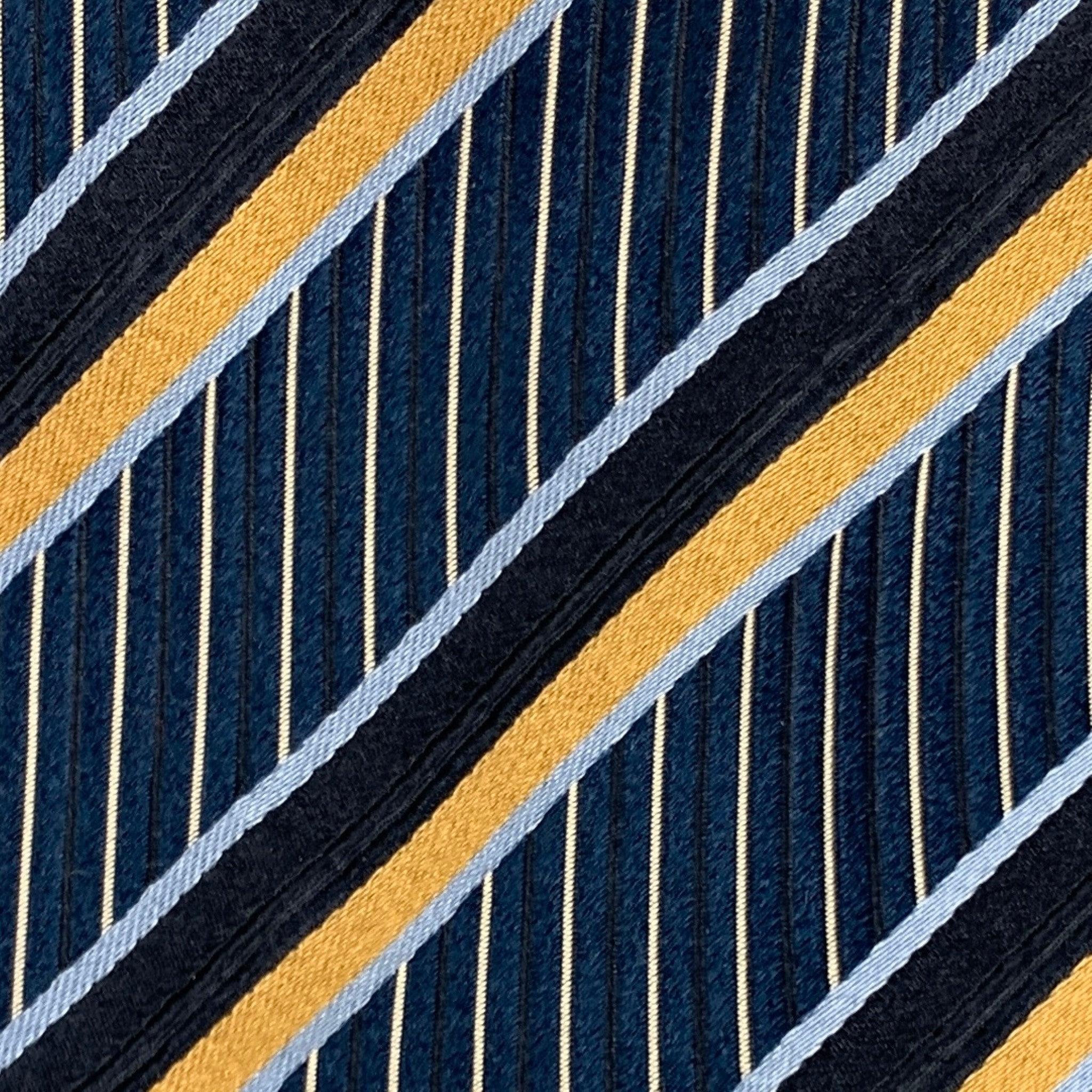 ERMENEGILDO ZEGNA Navy Yellow Stripe Silk Tie In Excellent Condition For Sale In San Francisco, CA