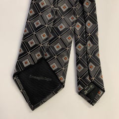 ERMENEGILDO ZEGNA One Size Black Grey Silk Tie
