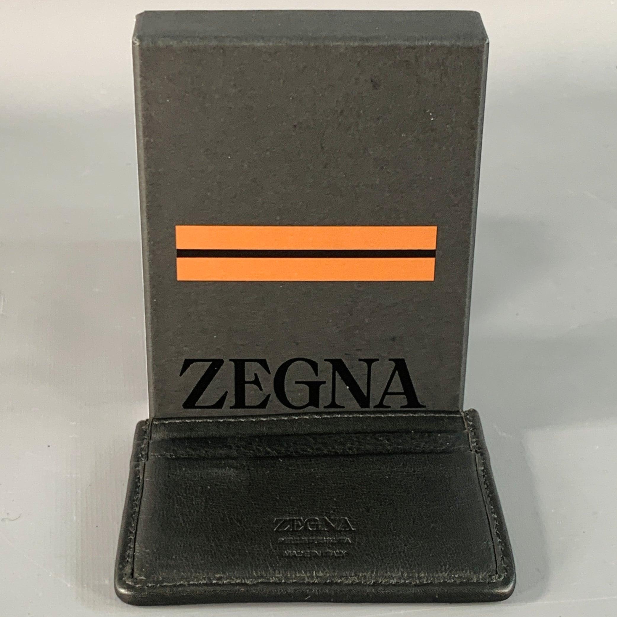 ERMENEGILDO ZEGNA Einheitsgröße Schwarzes strukturiertes gewebtes Leder Kartenetui Brieftasche im Zustand „Gut“ in San Francisco, CA