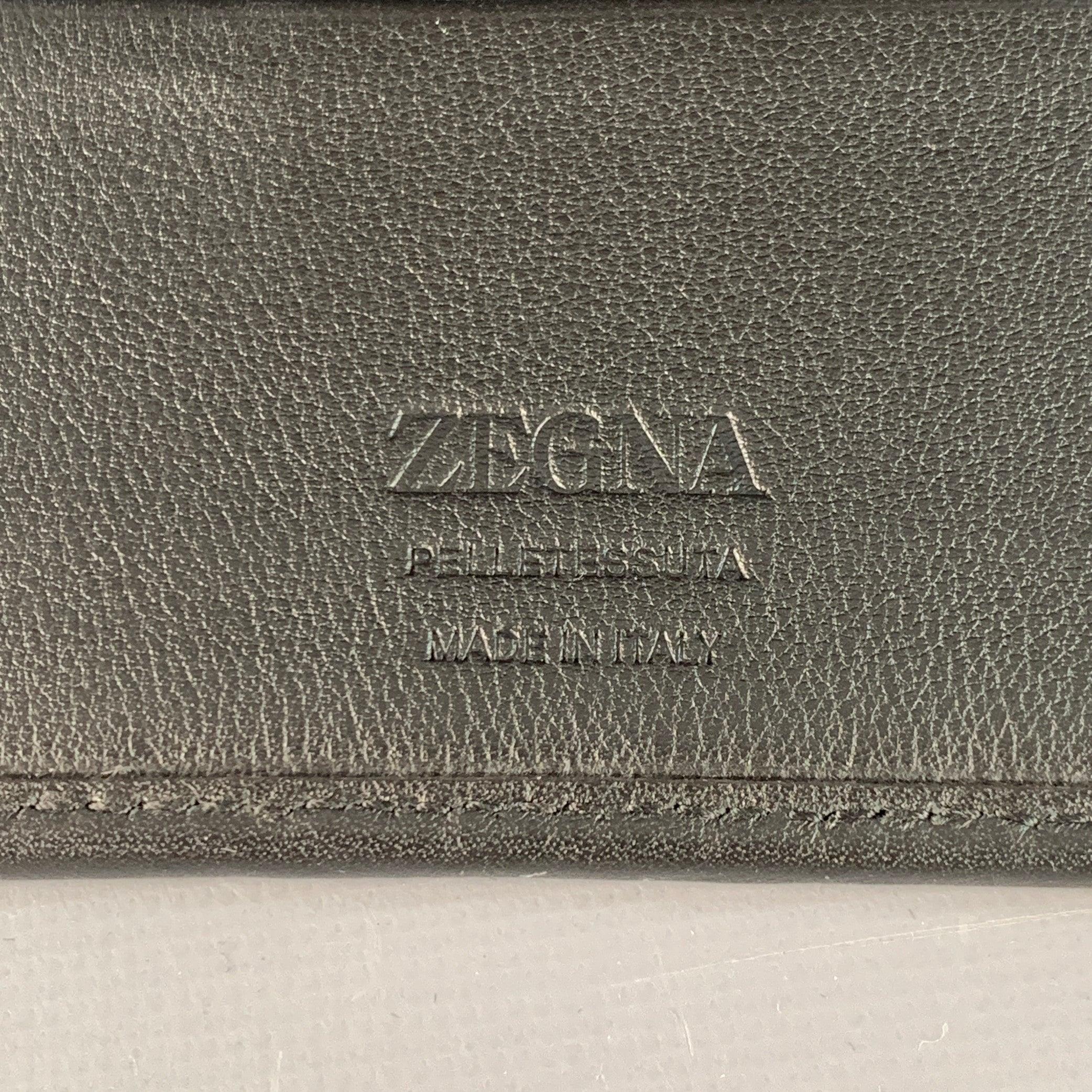 ERMENEGILDO ZEGNA Einheitsgröße Schwarzes strukturiertes gewebtes Leder Kartenetui Brieftasche Herren