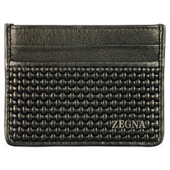 ERMENEGILDO ZEGNA Einheitsgröße Schwarzes strukturiertes gewebtes Leder Kartenetui Brieftasche