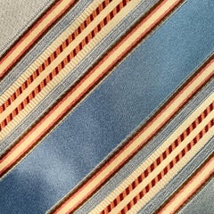 ERMENEGILDO ZEGNA One Size Blue Coral Diagonal Stripe Silk Cotton Tie