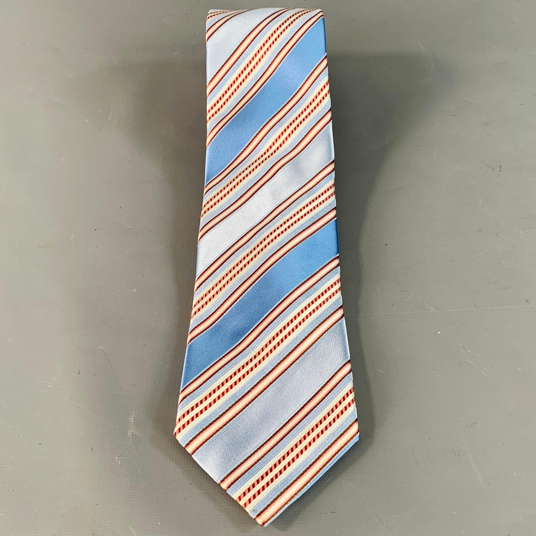 ERMENEGILDO ZEGNA One Size Blue Coral Diagonal Stripe Silk Cotton Tie Gris en venta