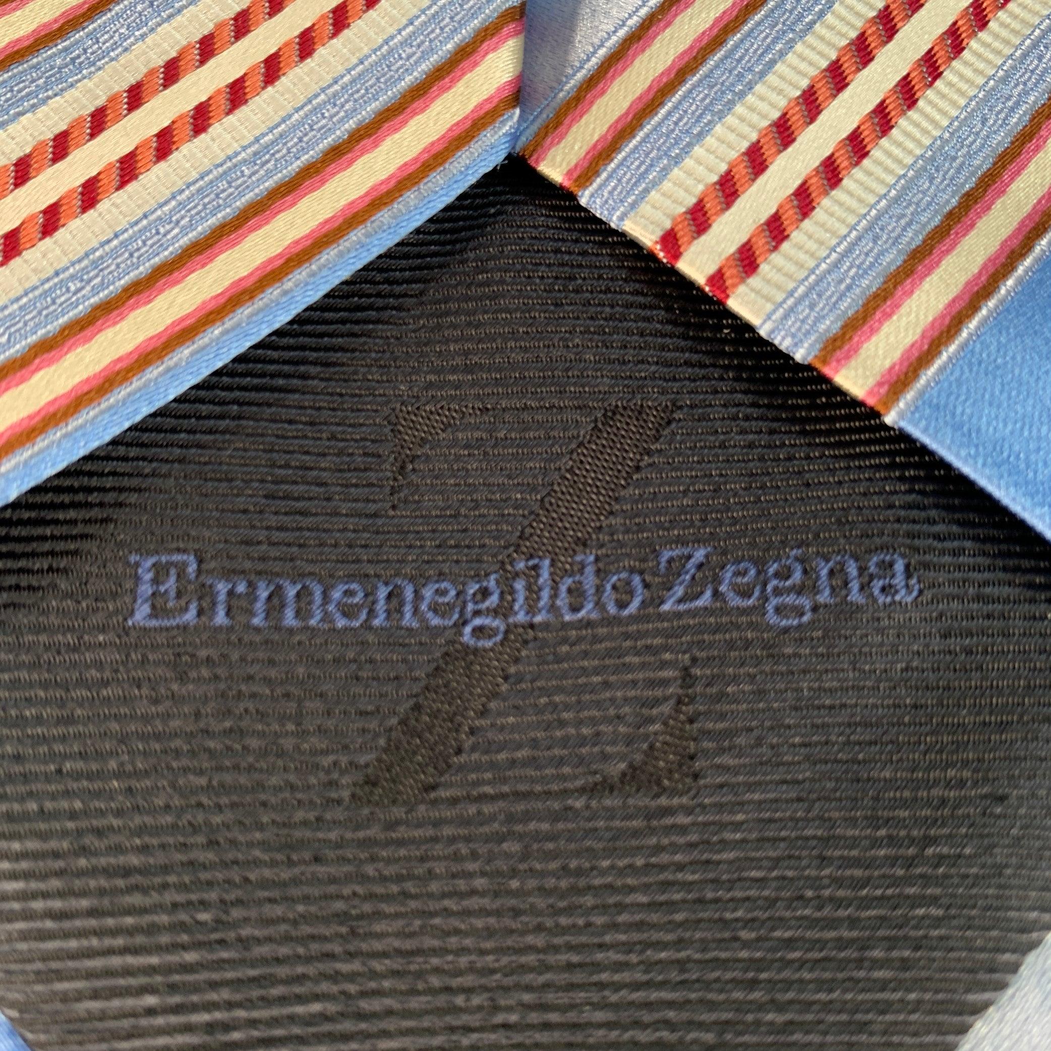 ERMENEGILDO ZEGNA One Size Blue Coral Diagonal Stripe Silk Cotton Tie en Bueno estado para la venta en San Francisco, CA