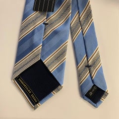 ERMENEGILDO ZEGNA One Size Blue Cream Diagonal Stripe Silk Tie