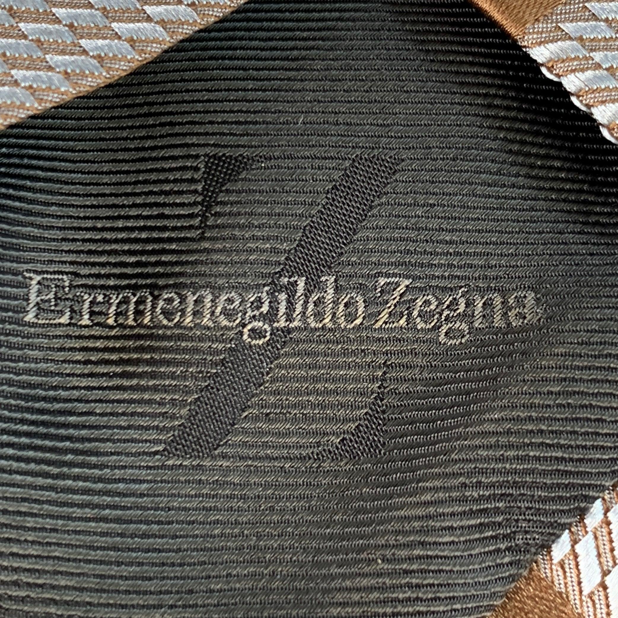 ERMENEGILDO ZEGNA Einheitsgröße Braun Hellblau Diagonal gestreift Seide Baumwolle Krawatte Herren im Angebot