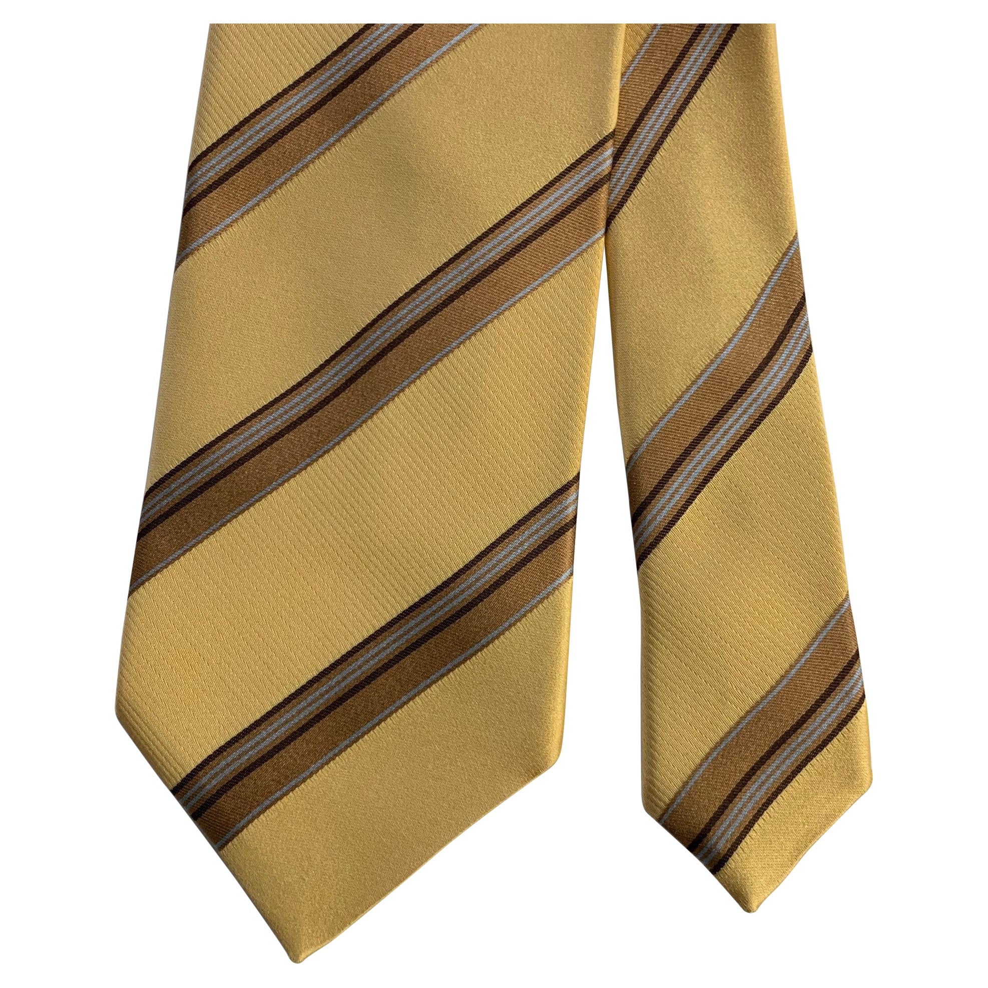 ERMENEGILDO ZEGNA One Size Gold Khaki Diagonal Stripe Silk Tie