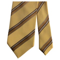 ERMENEGILDO ZEGNA One Size Gold Khaki Diagonal Stripe Silk Tie