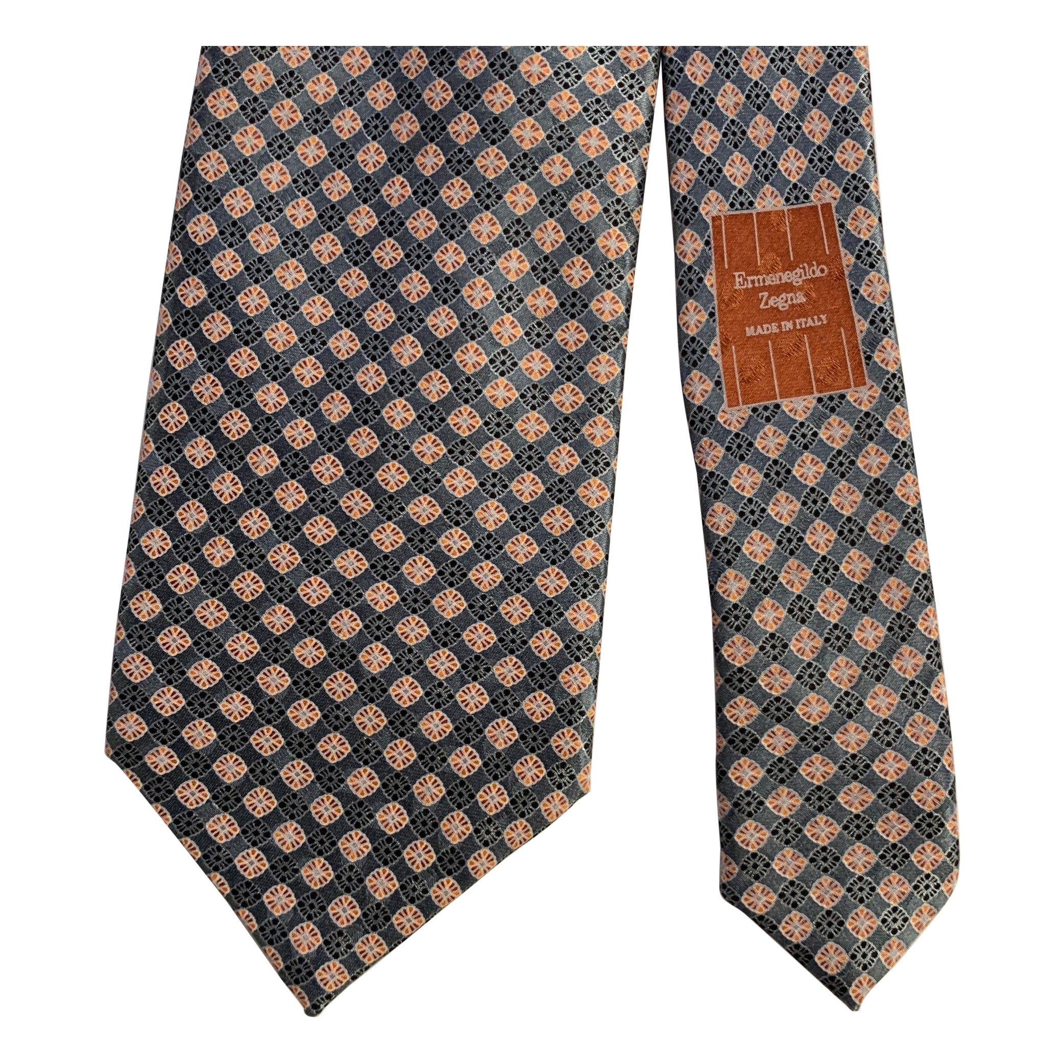 ERMENEGILDO ZEGNA One Size Grey Orange Silk Tie For Sale