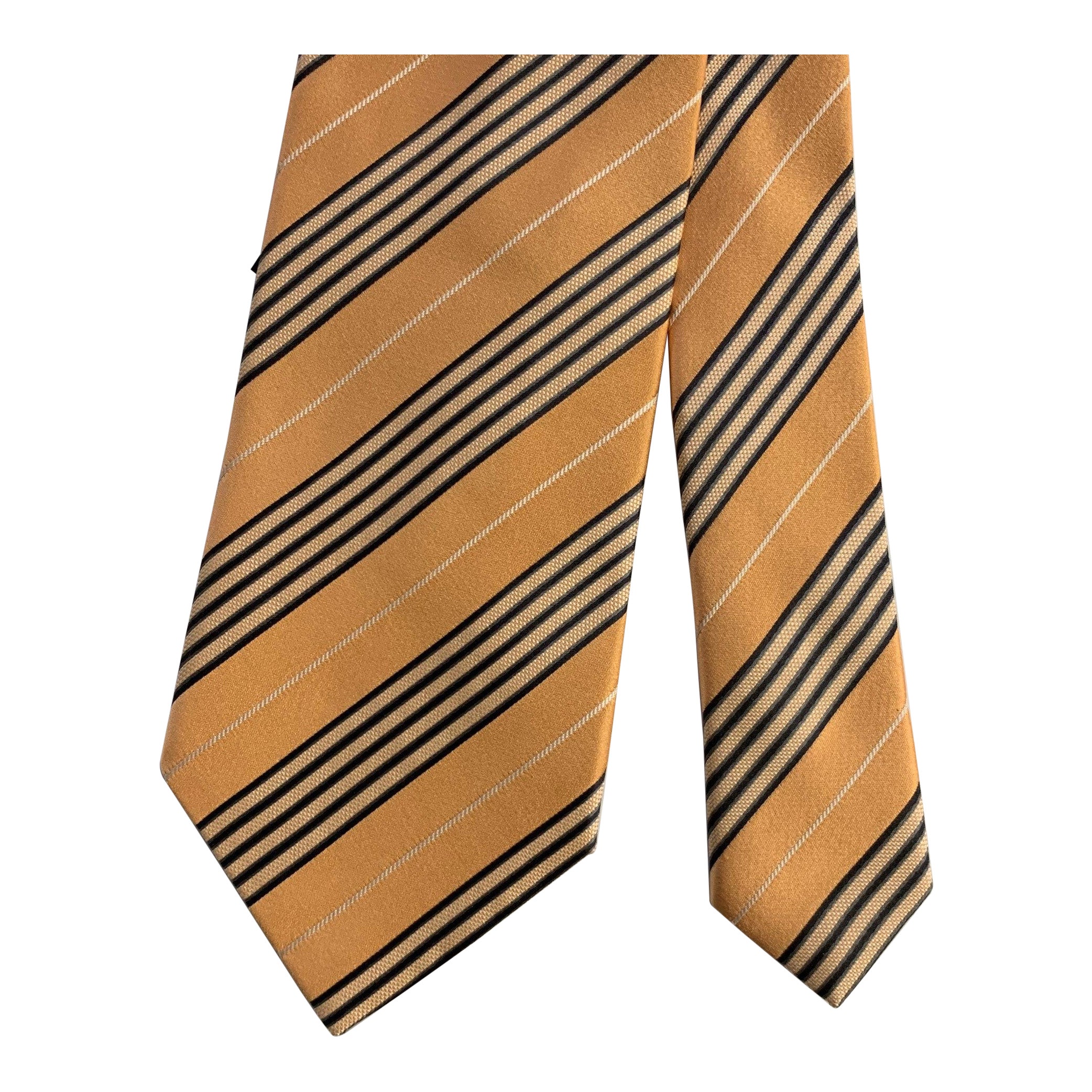 ERMENEGILDO ZEGNA  One Size Peach Black Diagonal Stripe Silk Tie For Sale
