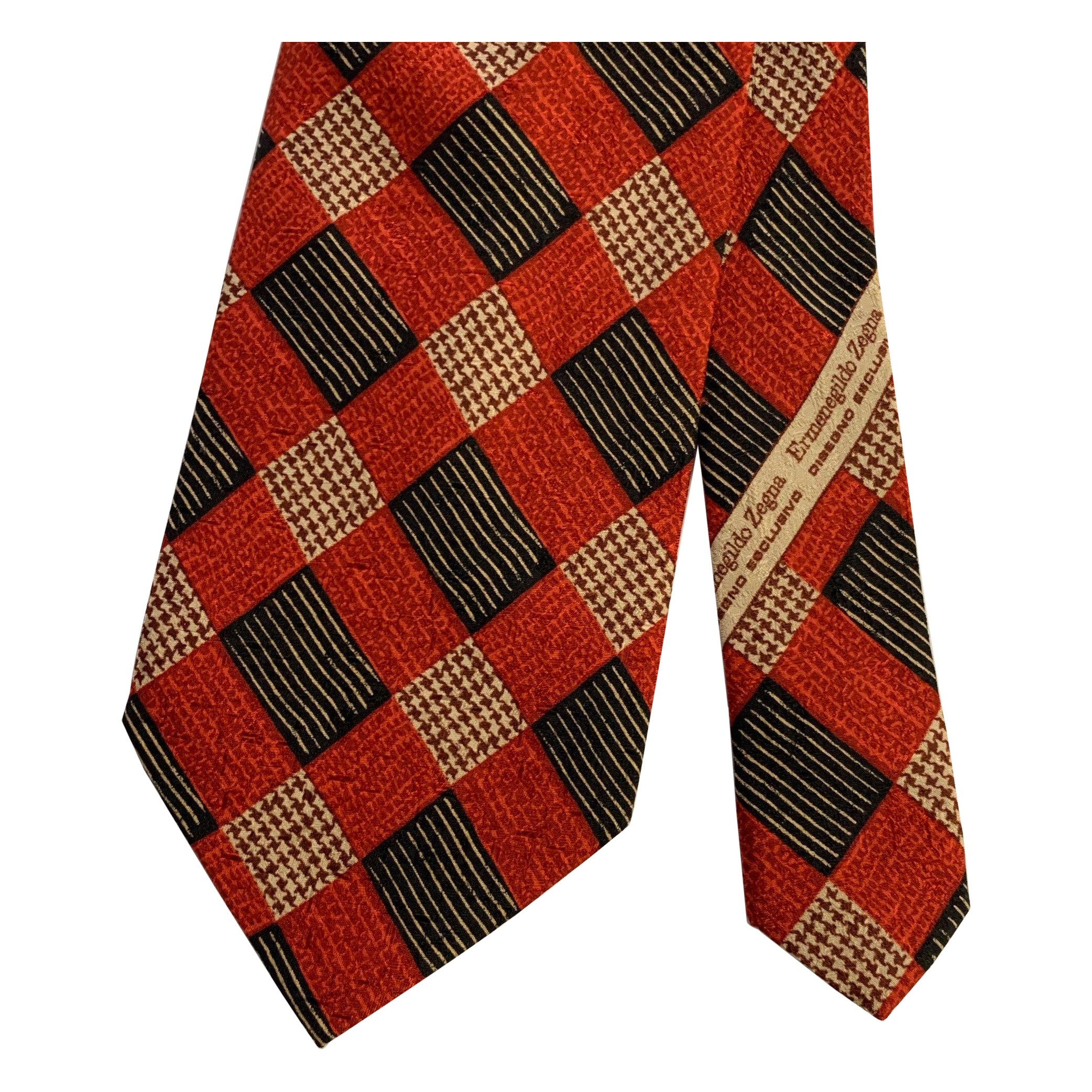ERMENEGILDO ZEGNA  One Size Red Black Silk Tie For Sale