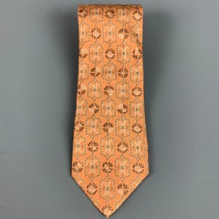 ERMENEGILDO ZEGNA Orange Beige Abstract Silk Tie