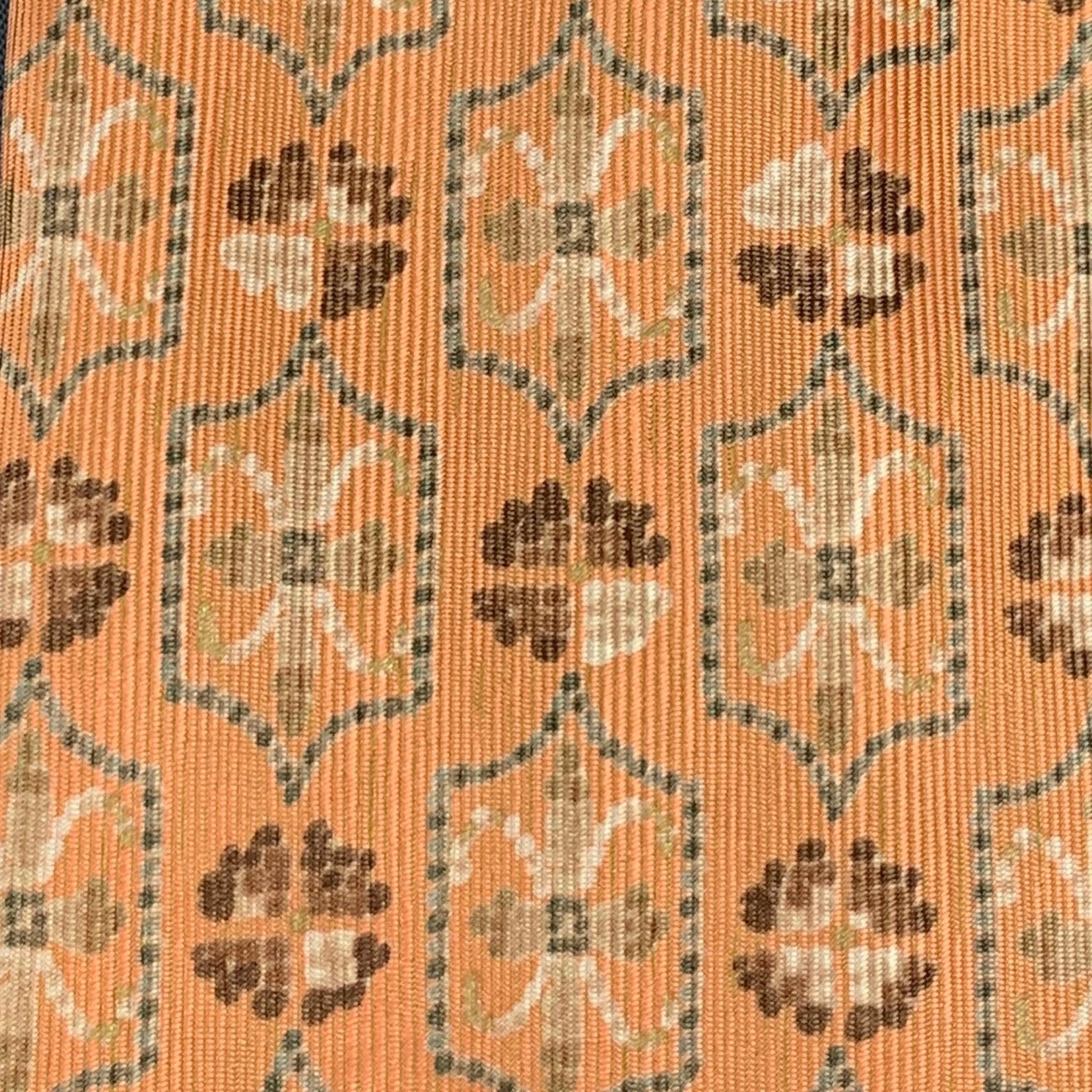 ERMENEGILDO ZEGNA Orange Beige Abstract Silk Tie In Excellent Condition For Sale In San Francisco, CA
