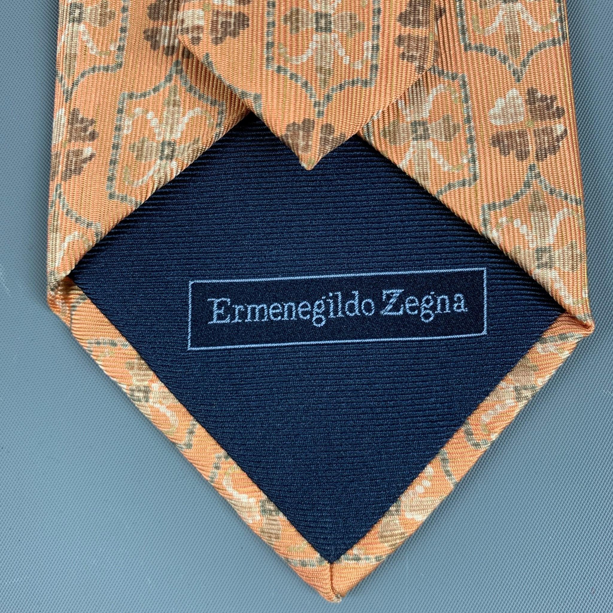 Men's ERMENEGILDO ZEGNA Orange Beige Abstract Silk Tie For Sale