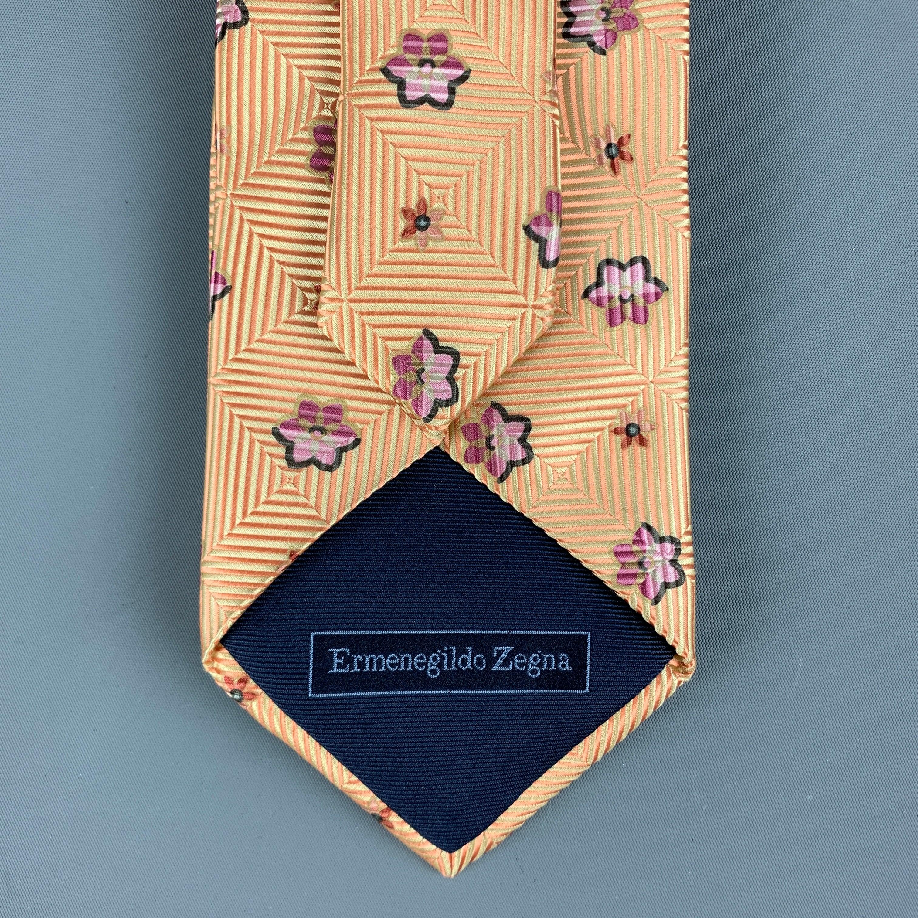 Men's ERMENEGILDO ZEGNA Orange Pink Floral Silk Tie For Sale