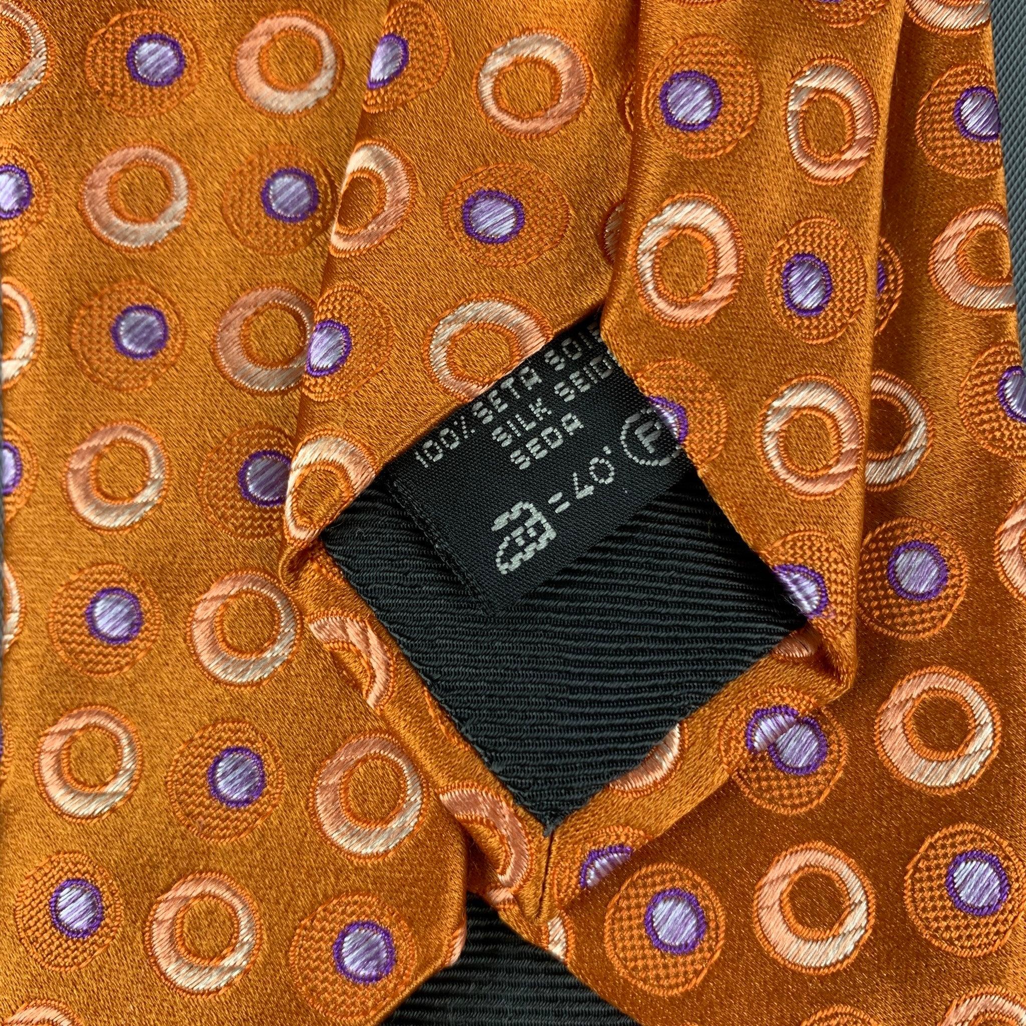 ERMENEGILDO ZEGNA Orange Purple Dots Silk Tie In Good Condition For Sale In San Francisco, CA