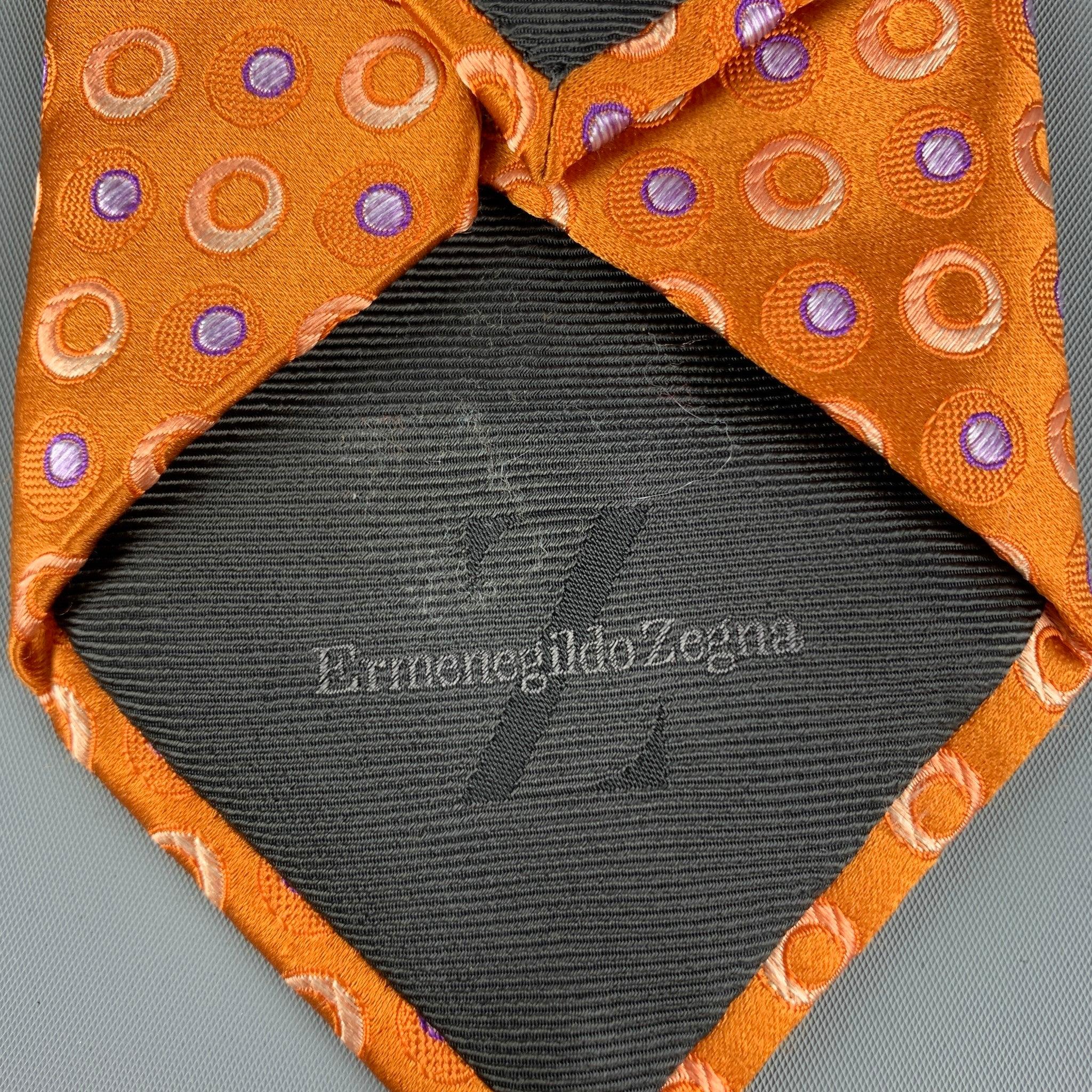 Men's ERMENEGILDO ZEGNA Orange Purple Dots Silk Tie