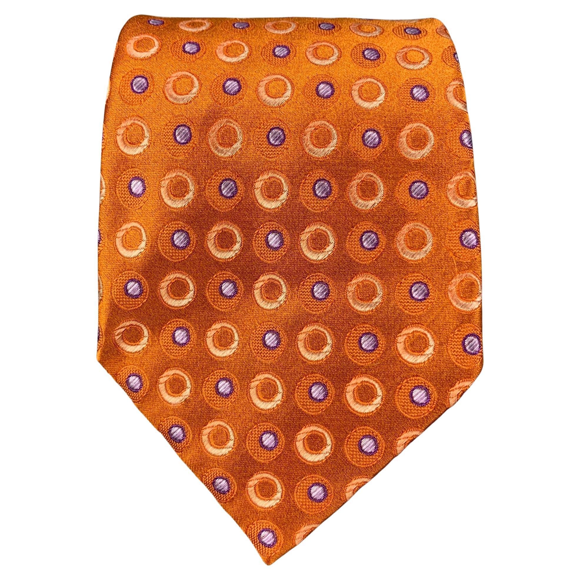 ERMENEGILDO ZEGNA Orange Purple Dots Silk Tie