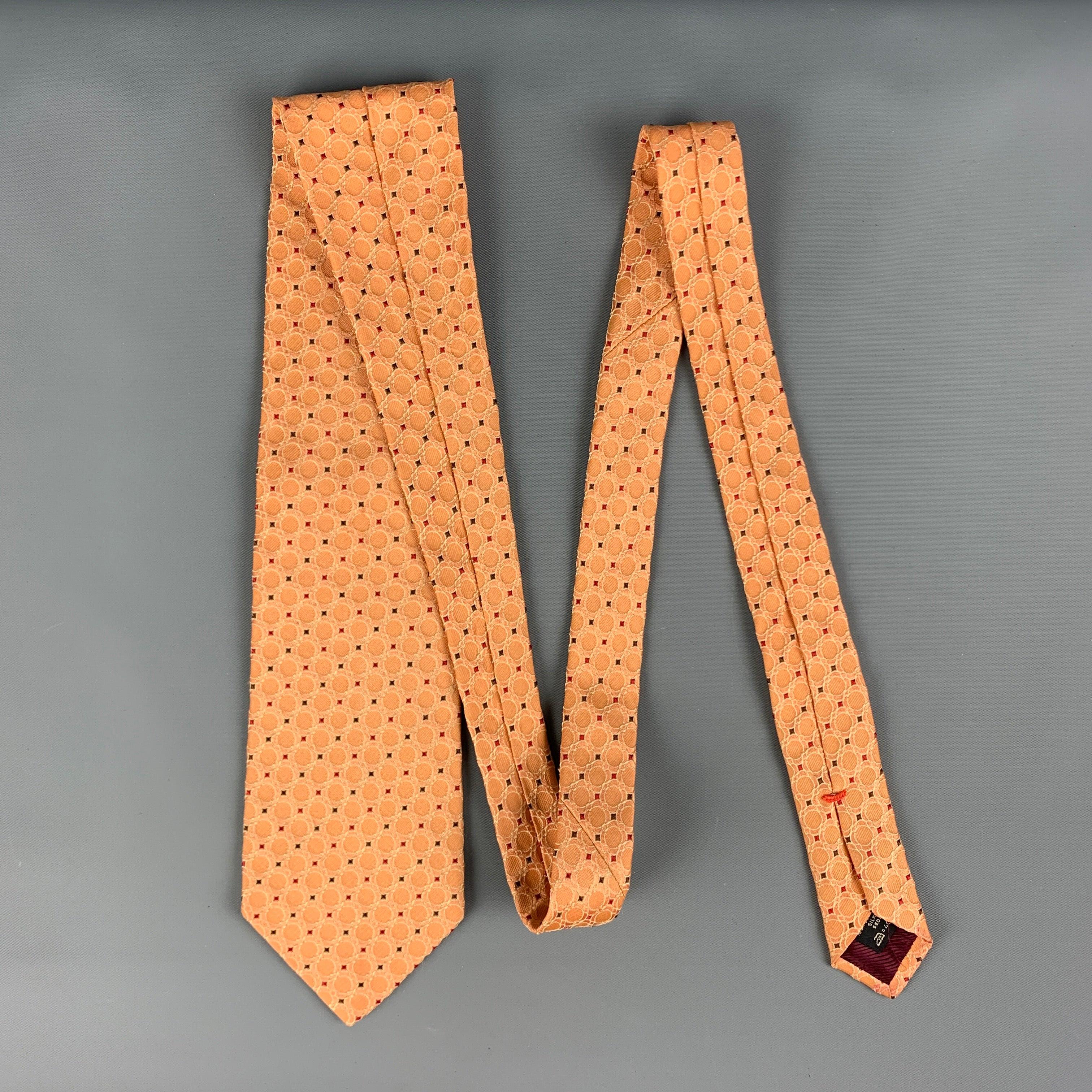 ERMENEGILDO ZEGNA Orange Red Dots Silk Tie In Good Condition For Sale In San Francisco, CA