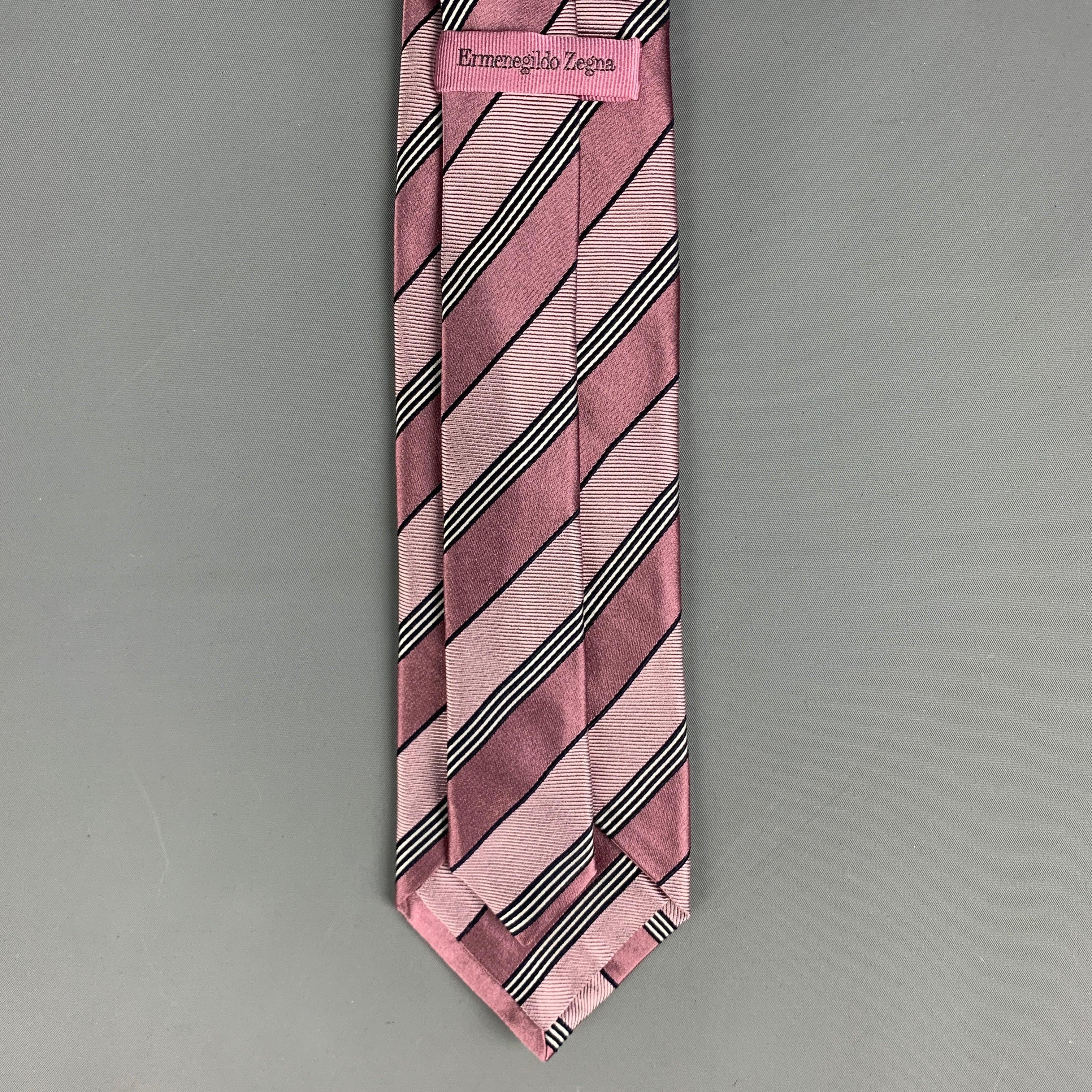 Men's ERMENEGILDO ZEGNA Pink Black Diagonal Stripe Silk Tie For Sale