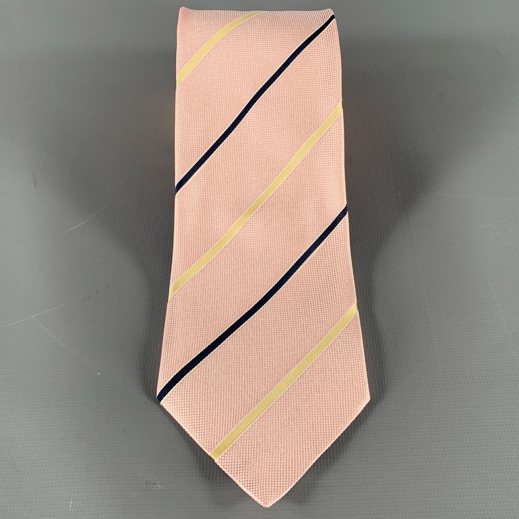 ERMENEGILDO ZEGNA for WILKES BASHFORD necktie
in a pink silk cotton blend fabric featuring a navy and cream diagonal stripe pattern jacquard. Made in Italy.New with Tags.Width: 3.5 inches Length: 58 inches 
 
  
  
 
Sui Generis Reference:
