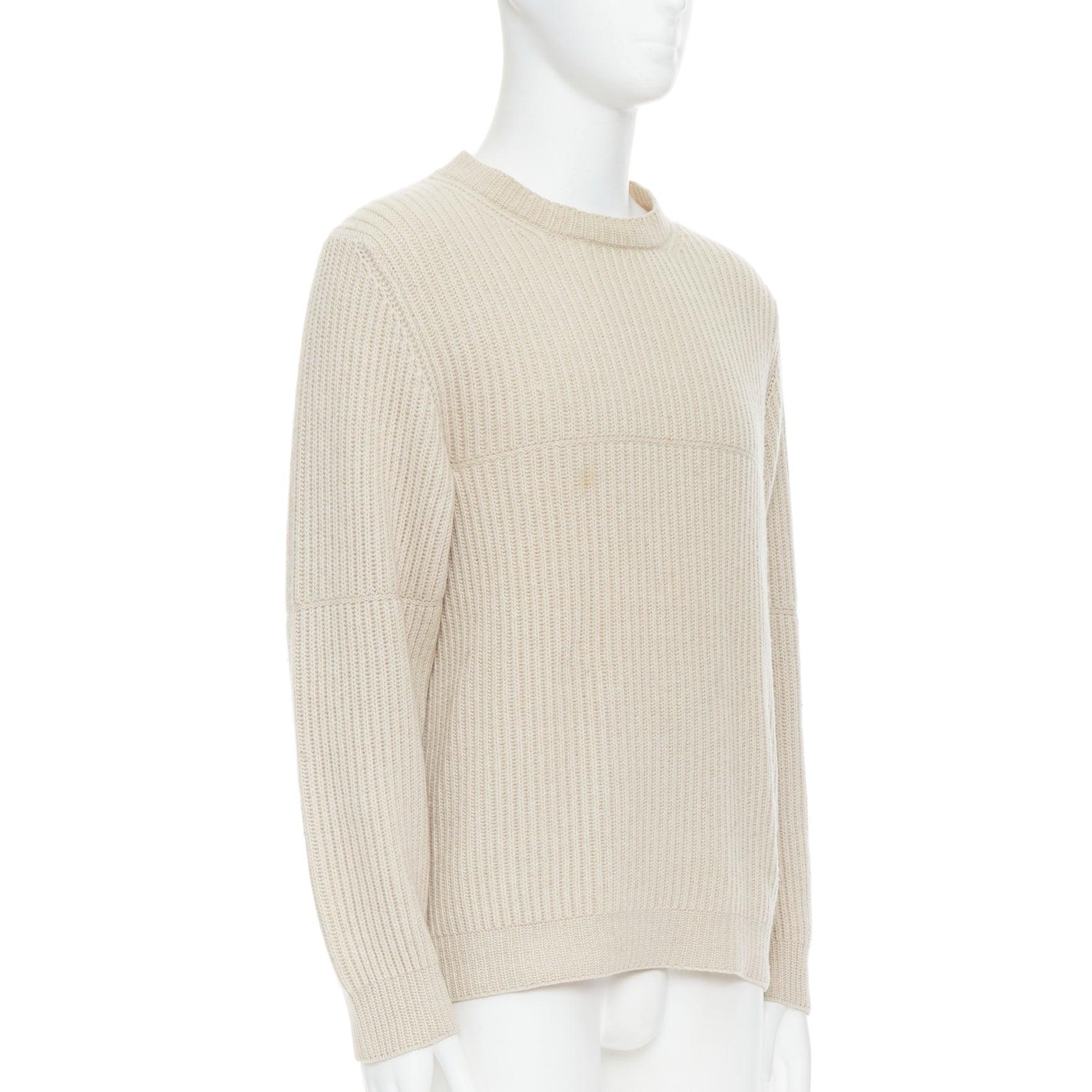 Beige ERMENEGILDO Zegna Pull en pur casshmere beige à côtes panachées EU48 M en vente