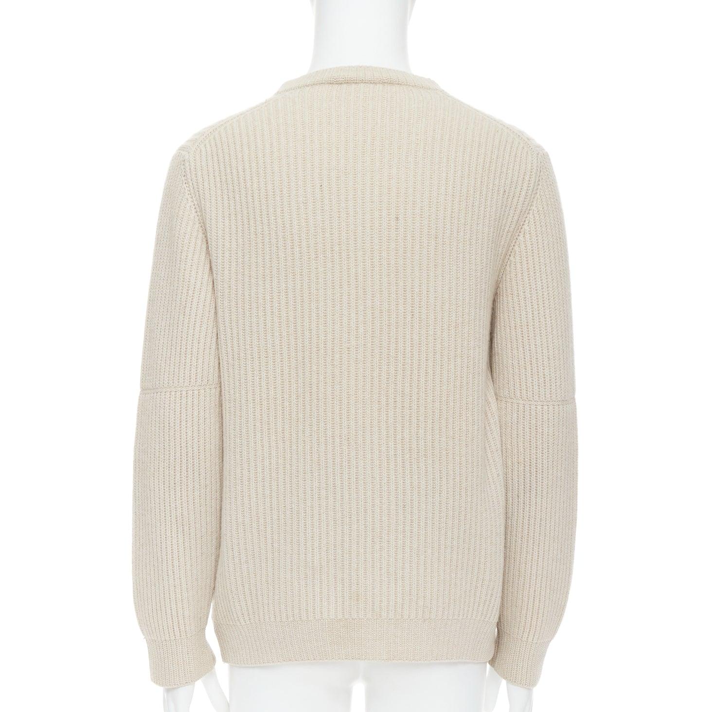 ERMENEGILDO Zegna Pull en pur casshmere beige à côtes panachées EU48 M Pour hommes en vente