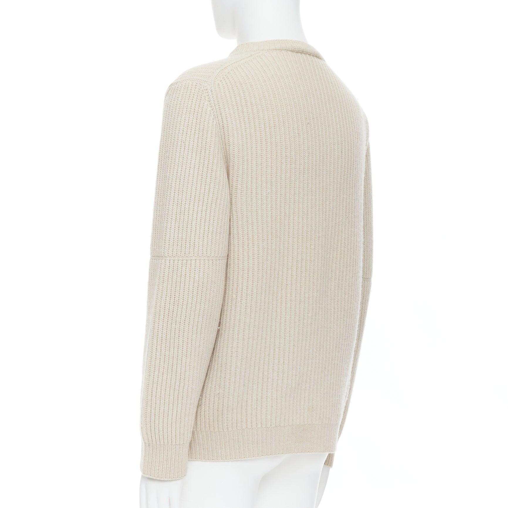 ERMENEGILDO Zegna Pull en pur casshmere beige à côtes panachées EU48 M en vente 1
