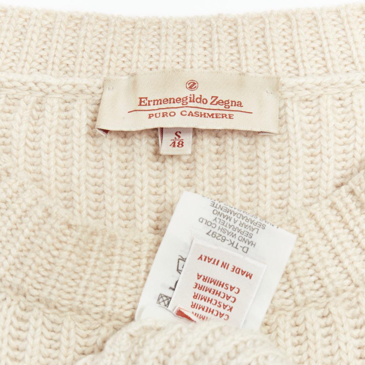 ERMENEGILDO Zegna Pull en pur casshmere beige à côtes panachées EU48 M en vente 3