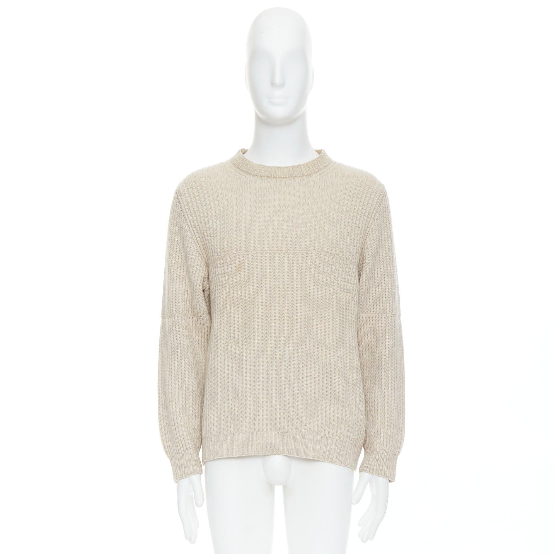 ERMENEGILDO Zegna Pull en pur casshmere beige à côtes panachées EU48 M en vente 4