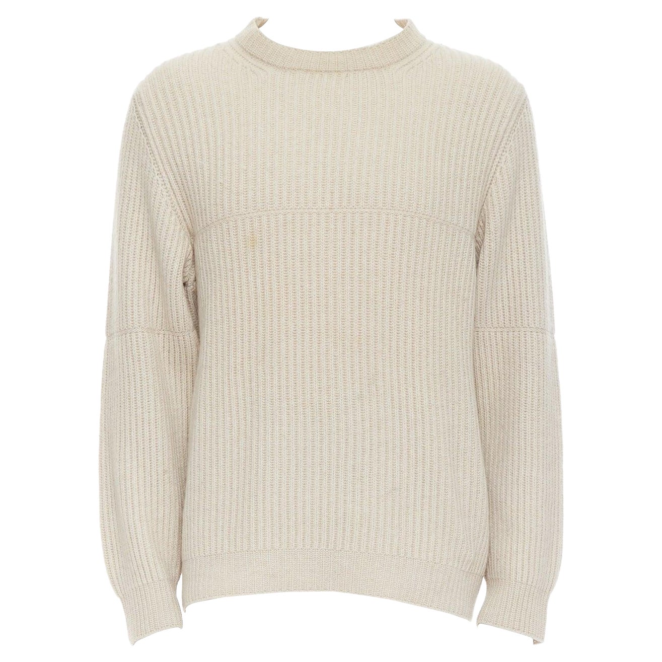 ERMENEGILDO ZEGNA Jersey de canalé con paneles de pura cachemira beige EU48 M