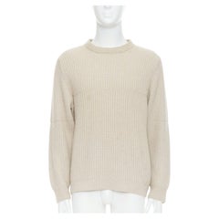 ERMENEGILDO ZEGNA Jersey de canalé con paneles de pura cachemira beige EU48 M
