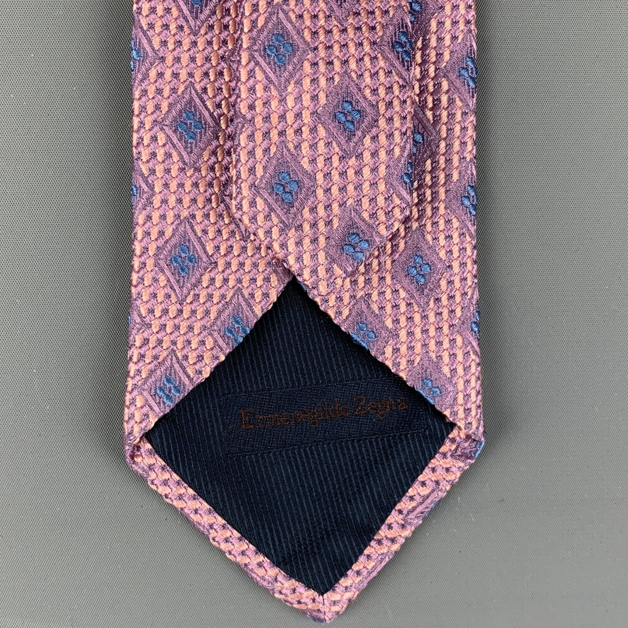 Men's ERMENEGILDO ZEGNA Purple Blue Rhombus Silk / Cotton Tie For Sale