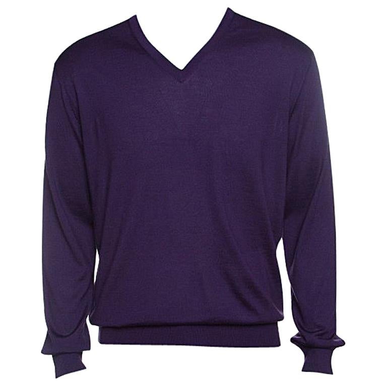 Ermenegildo Zegna Purple Cashseta Light Ribbed Trim V-Neck Sweater L ...