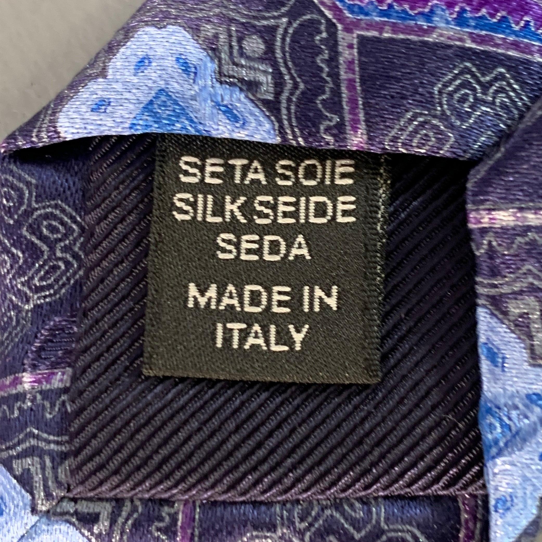 ERMENEGILDO Zegna Cravate en soie violette marine à motif floral abstrait en vente 1
