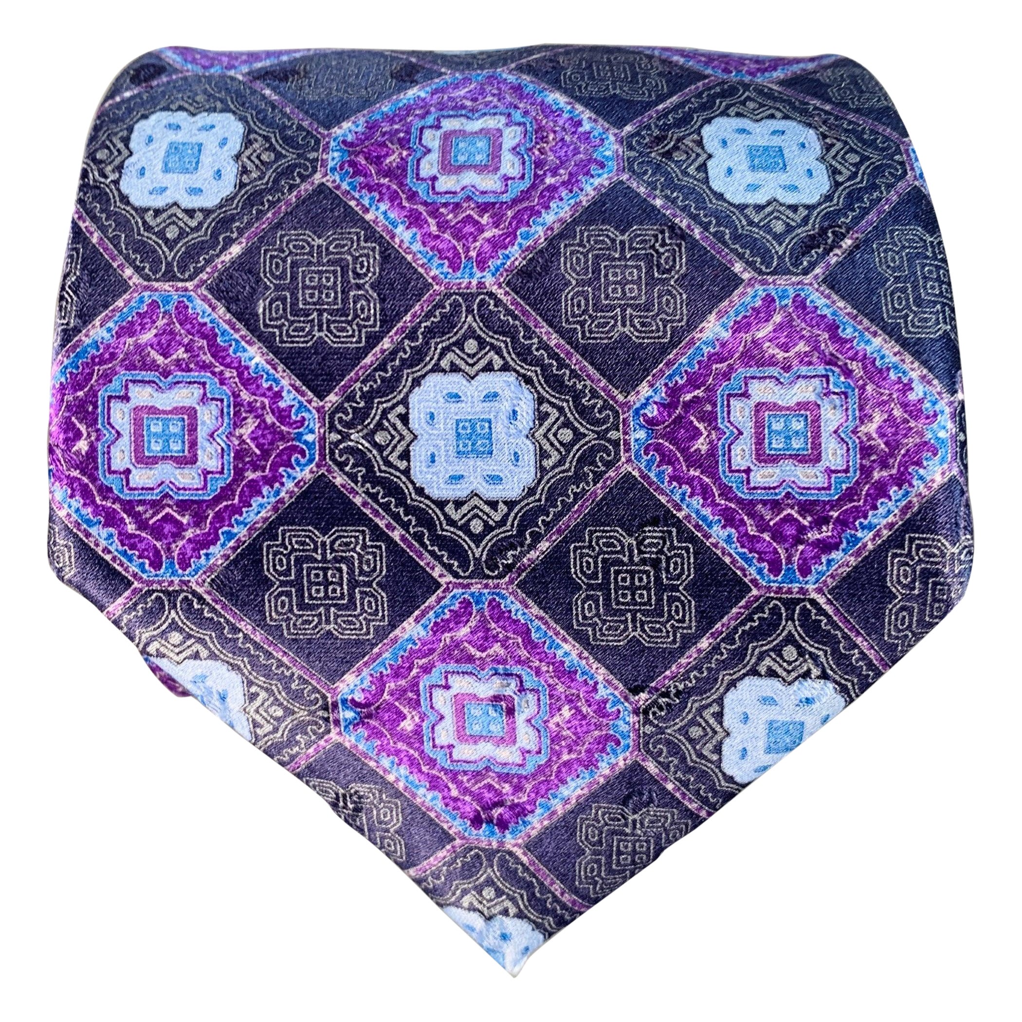 ERMENEGILDO ZEGNA Corbata de seda floral abstracta púrpura azul marino