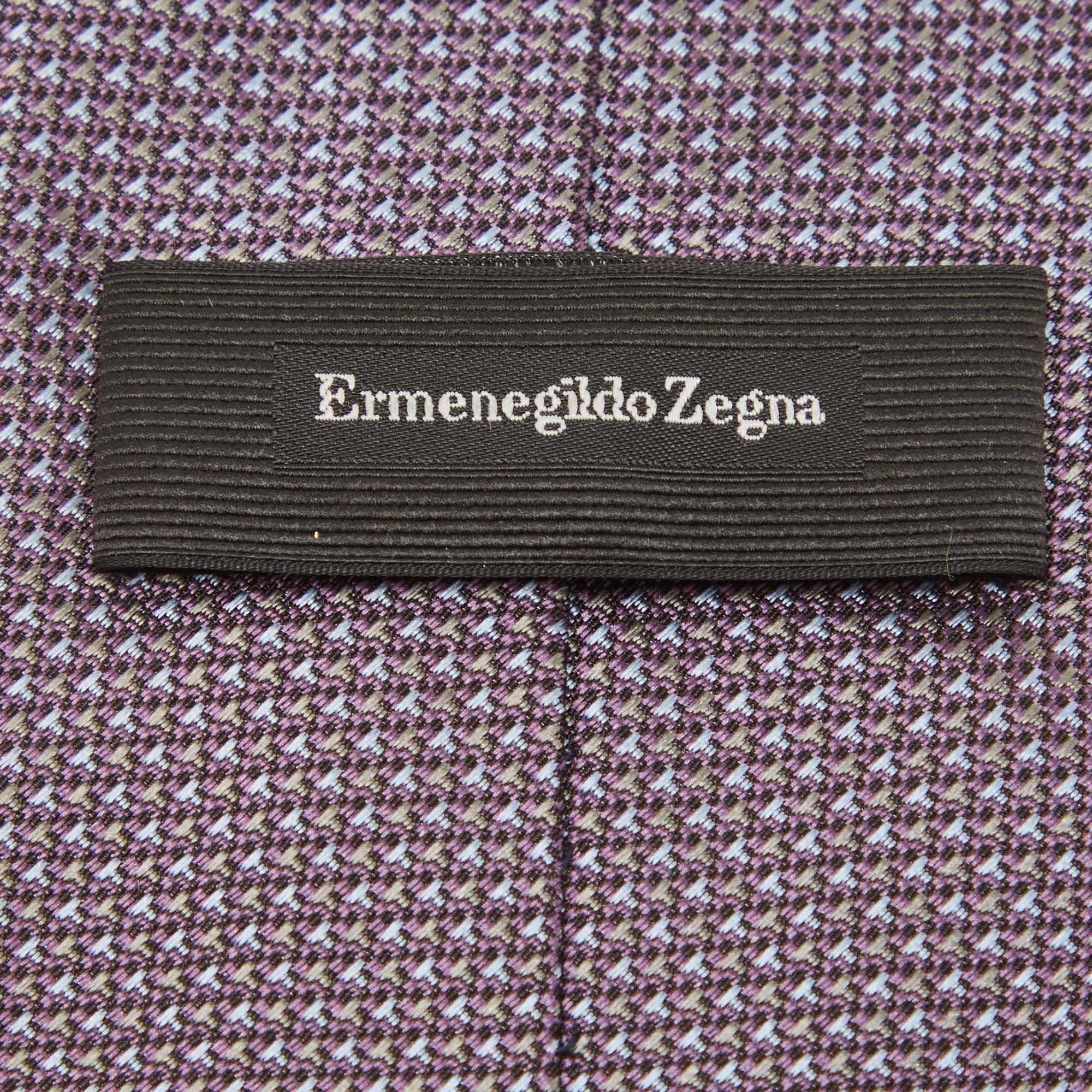 Gris Ermenegildo Zegna Cravate en soie à motifs violets en vente