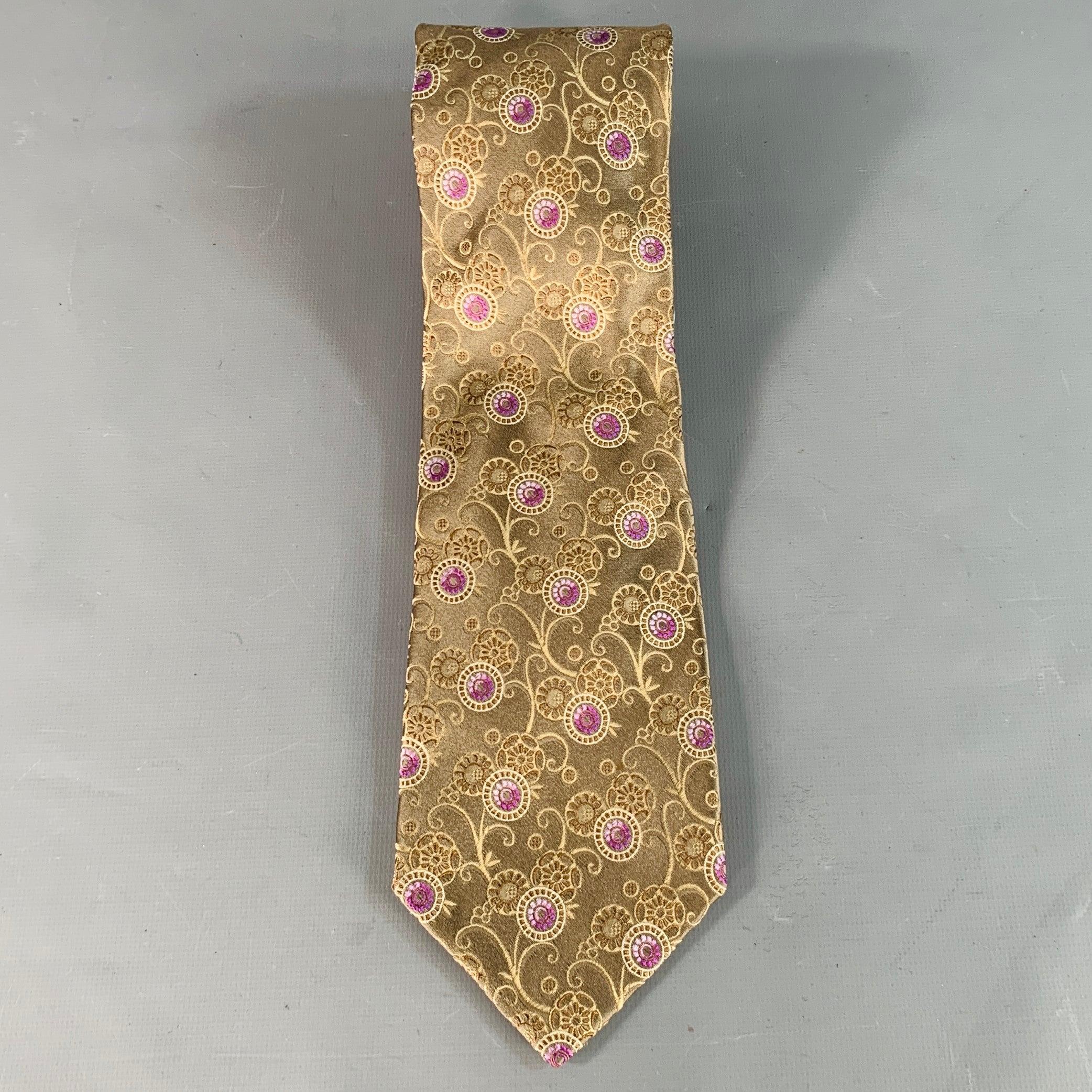 ERMENEGILDO ZEGNA Corbata de seda floral abstracta topo púrpura Marrón en venta