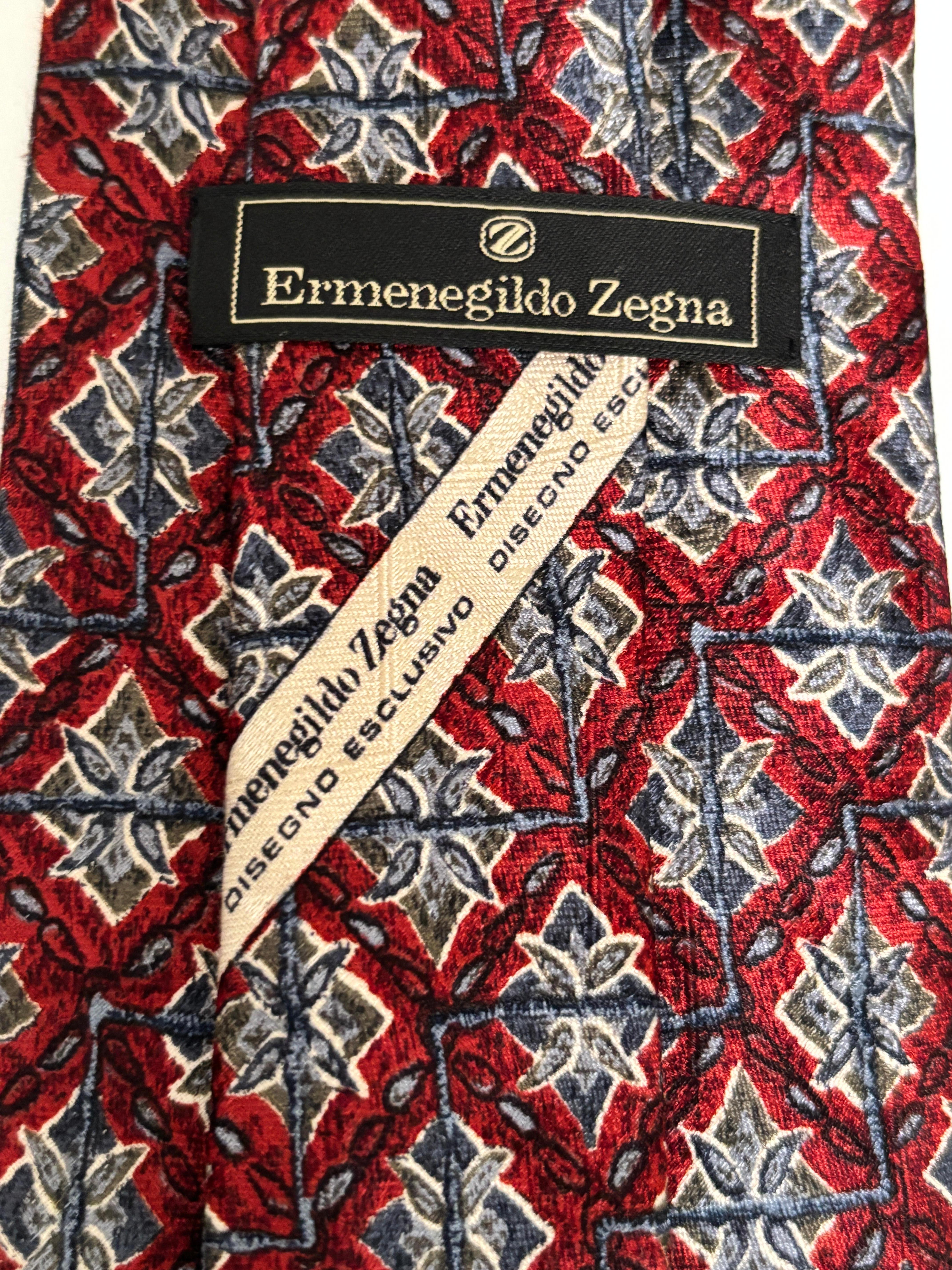 Ermenegildo Zegna Krawatte aus roter und blauer Seide mit Jacquardmuster Italien im Angebot 5